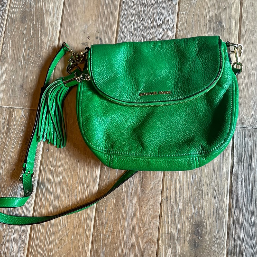 Bright green Michael Kors Bedford tassel crossbody